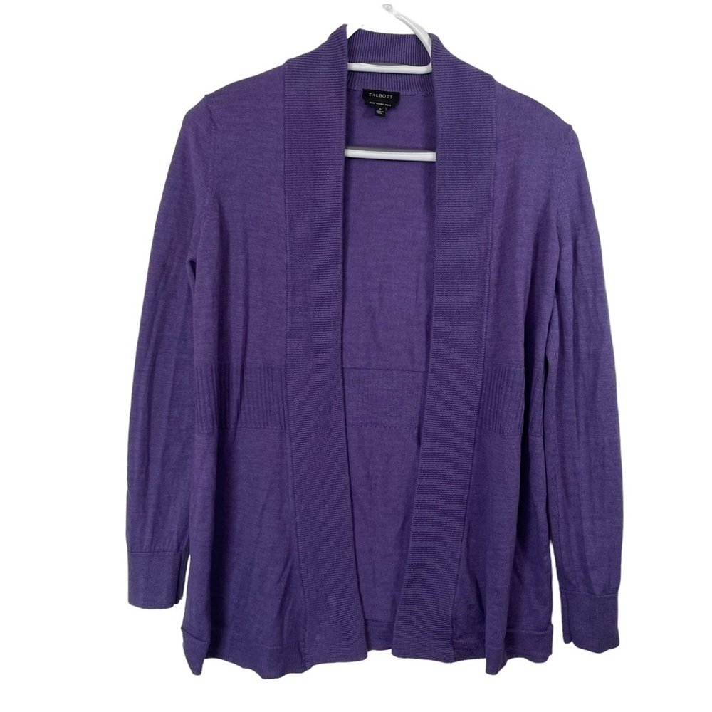 Talbots Purple Pure Merino Wool Open Drape Cardigan Sweater Size Small
